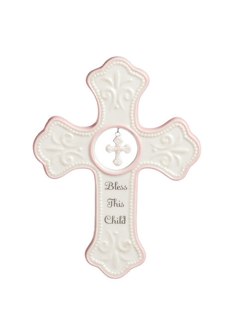 Wall Cross-Bless This Child-Dangle Cross-Pink