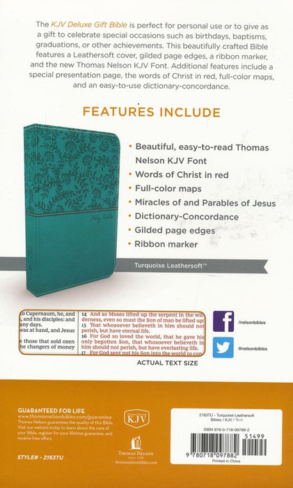 KJV Deluxe Gift Bible-Turquoise