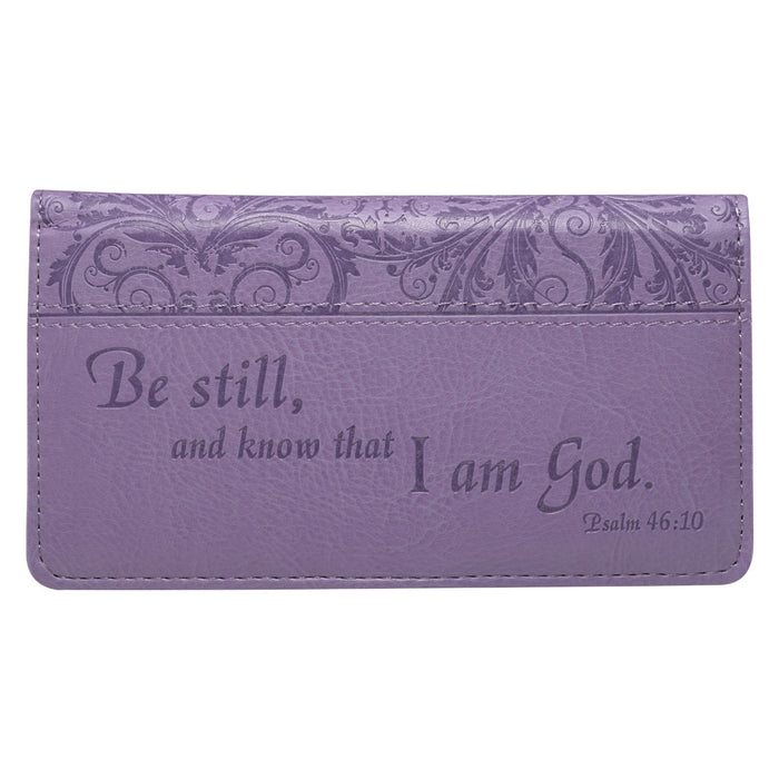 Checkbook Cover-Be Still and Know- Purple