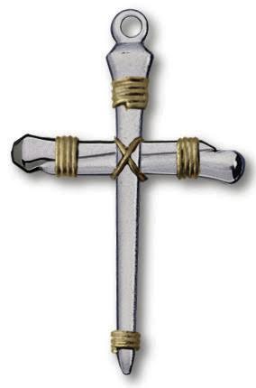 Pendant- Nail Cross w/Gold Accents-Pewter