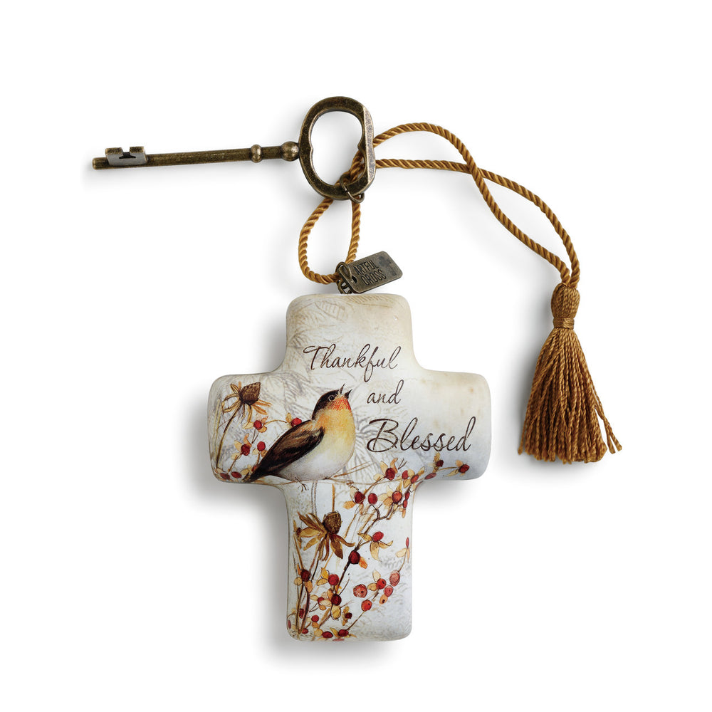 Ornament-Cross with Key-Thankful & Blessed