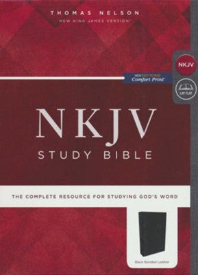 NKJV Study Bible-Black-Bonded Leather-Comfort Print-Non-Indexed