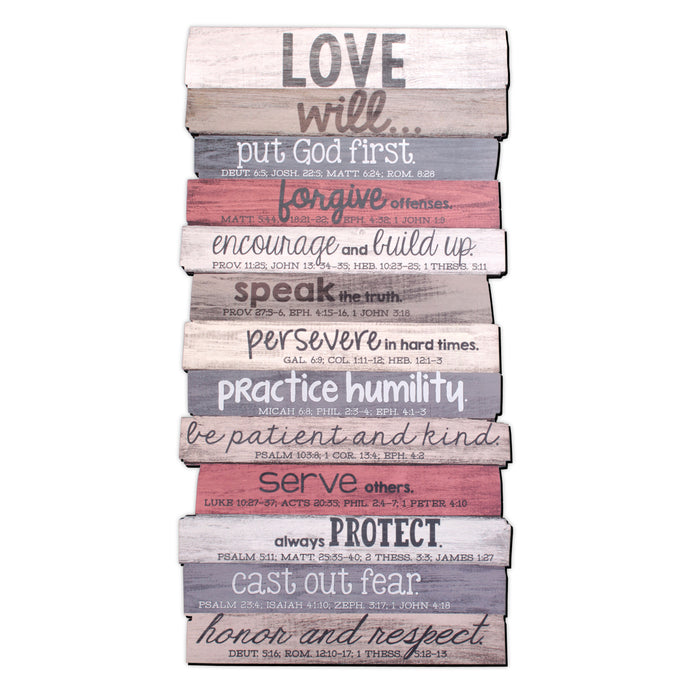 Plaque-Love Will-Stacked Words-Medium-8.5x16.5