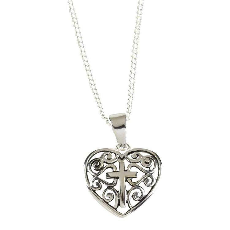 Pendant-Heart with Cross-Decorative-16 in Silver Plated