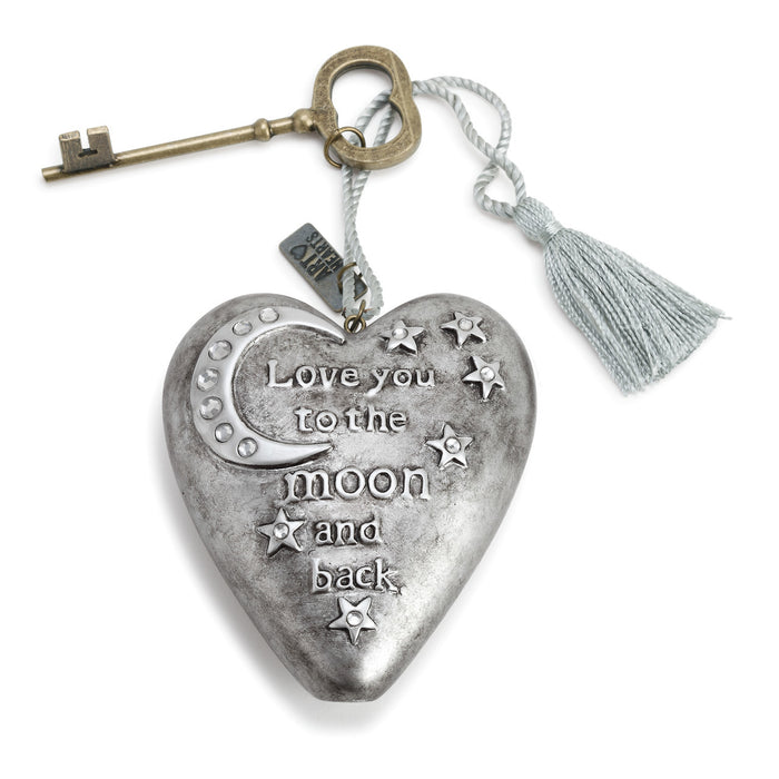 Ornament-Heart with Key-Moon & Back-Silver