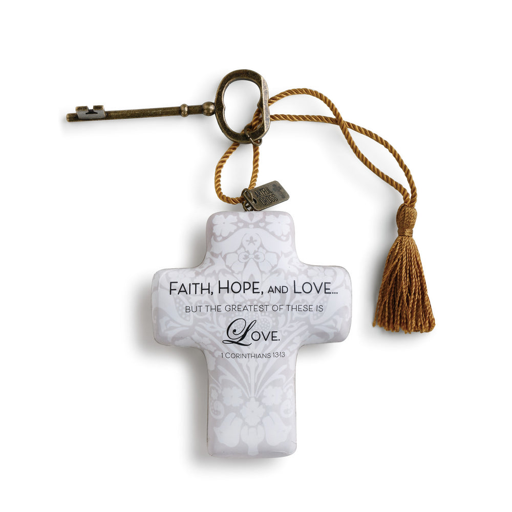 Ornament-Cross with Key-Greatest of These is Love