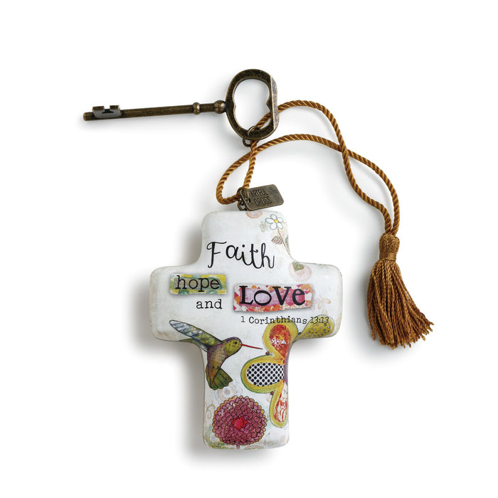 Ornament-Cross with Key-Faith Hope Love