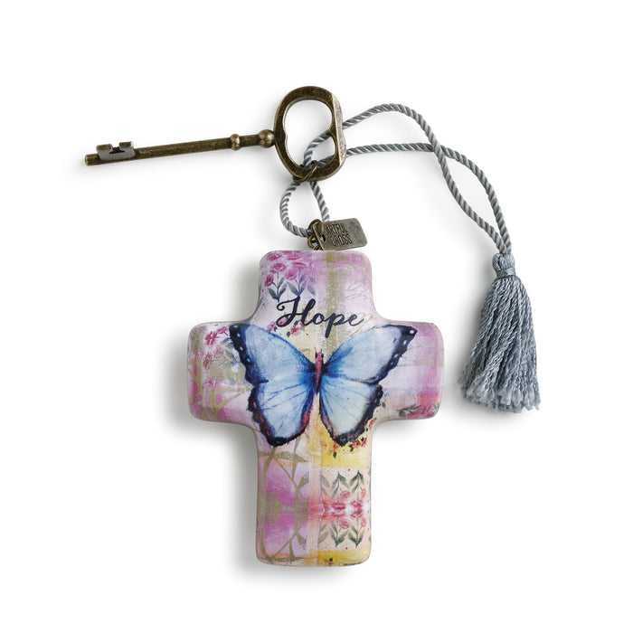 Ornament-Cross with Key-Hope/Butterfly