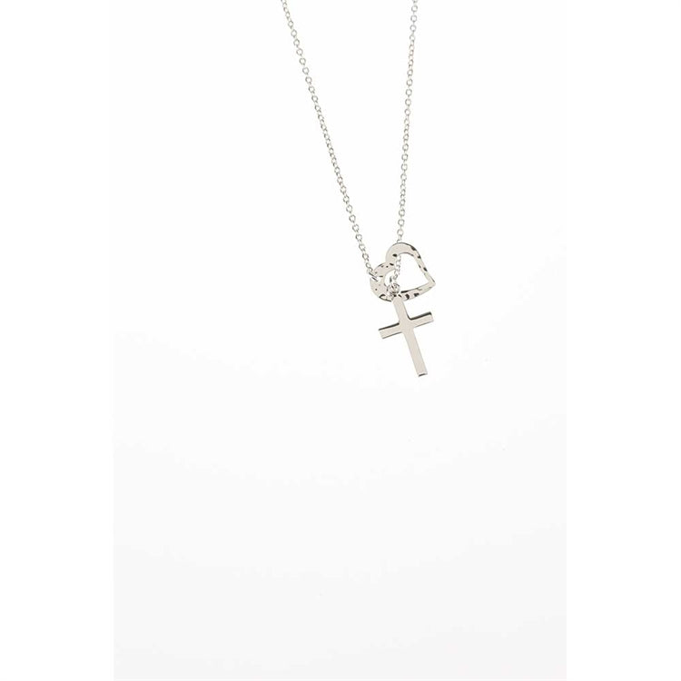 Pendant-Cross w/Heart Charm-18 in Silver Plated