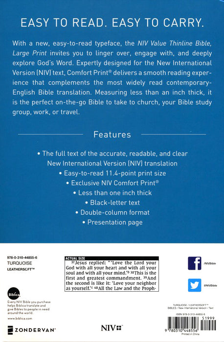 NIV Value Thinline Large Print-Turquoise