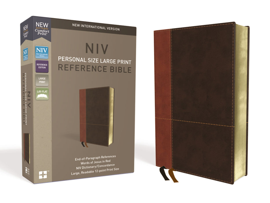 NIV Personal Size Large Print Reference Bible-Tan/Dark Brown Leathersoft