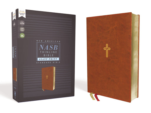 NASB-Thinline Giant Print Bible-Brown Leathersoft