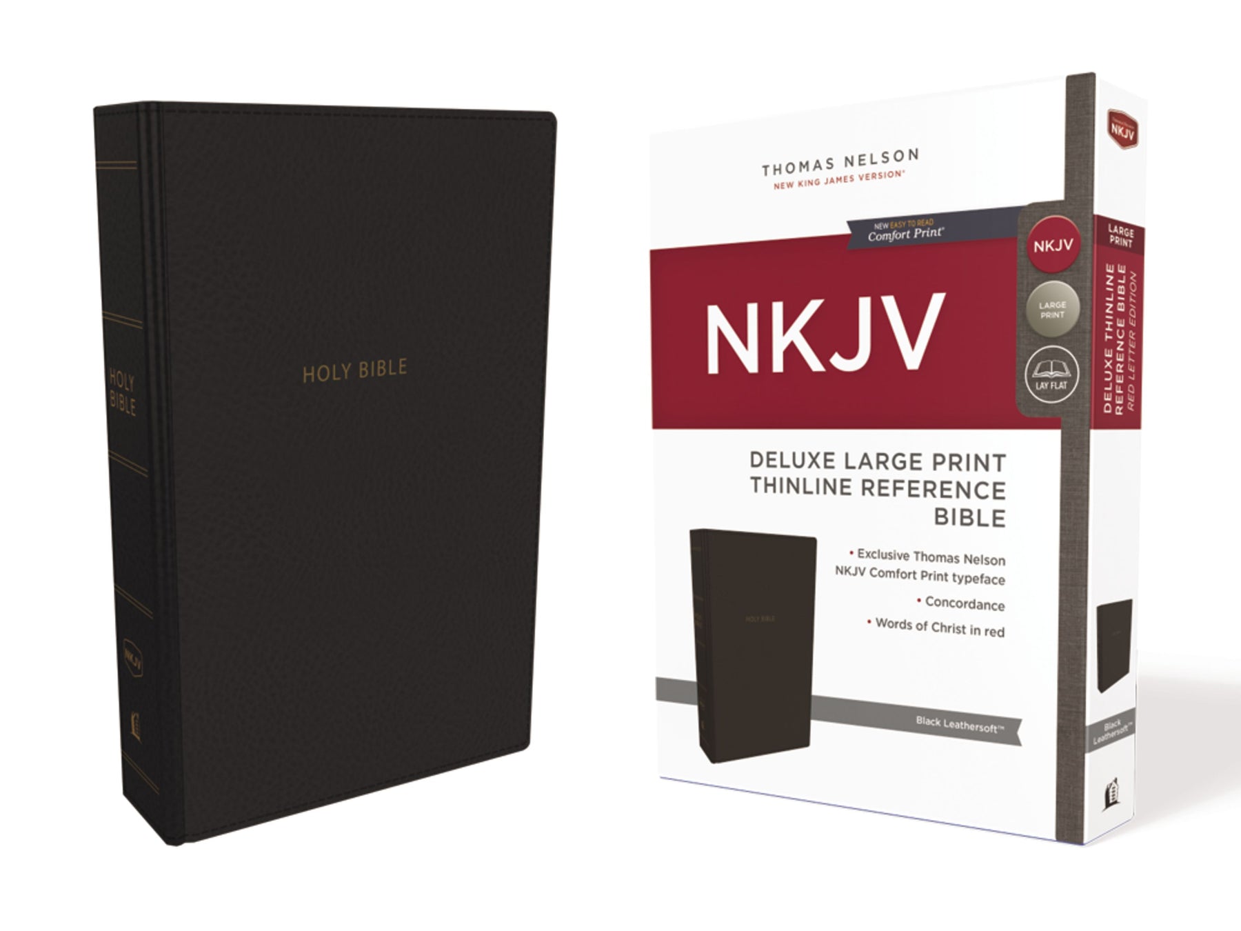 NKJV Deluxe Large Print Thinline Reference Bible-Black Leathersoft