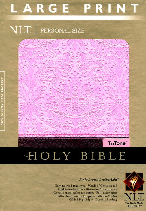 NLT Personal Size Large Print Bible-Pink and Brown-Indexed