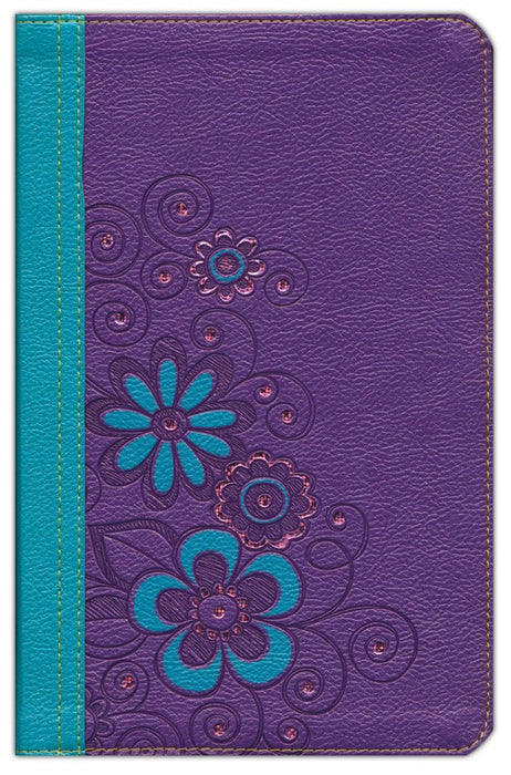 NLT Girls Life Application-Purple and Turquoise Flowers