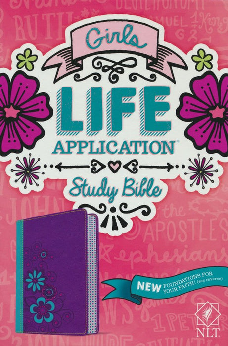 NLT Girls Life Application-Purple and Turquoise Flowers