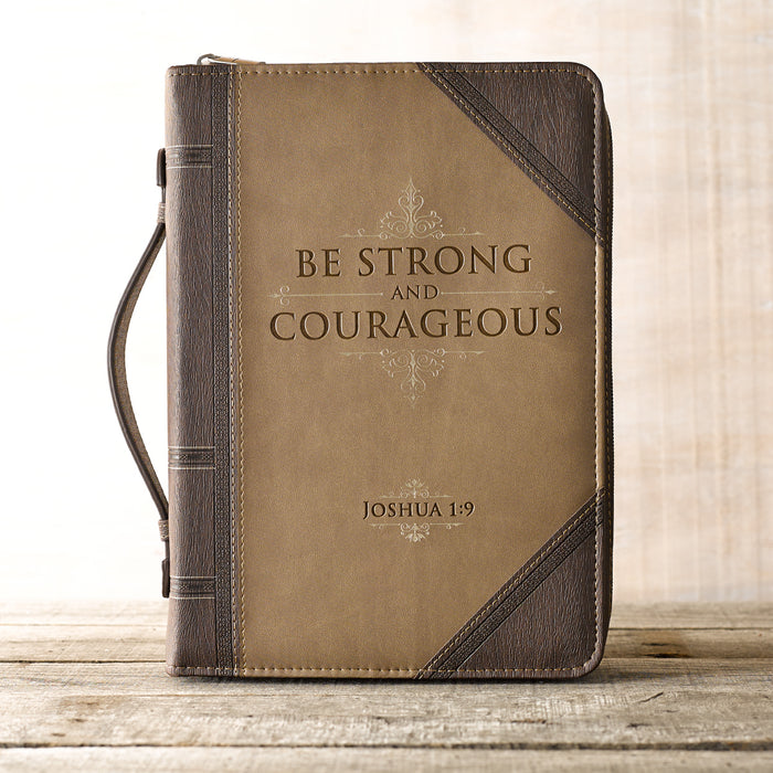 Bible Cover-Classic Lux Leather-Strong and Courageous