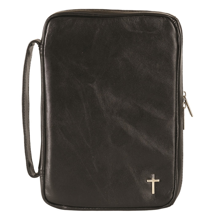 Bible Cover-Genuine Leather with Cross-Black-Large