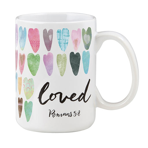 Mug-Loved with Hearts-Romans 5:8