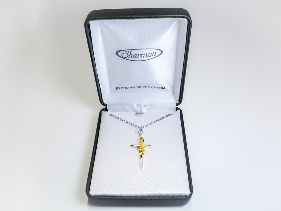Pendant- Cross w/Treble Clef-Sterling