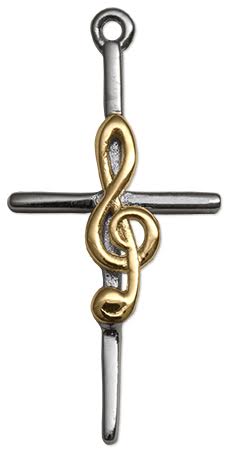 Pendant- Cross w/Treble Clef-Sterling