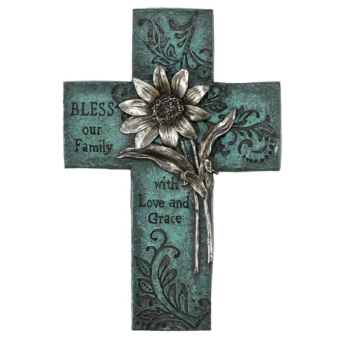 Wall Cross-Bless Our Family-Turquoise Floral